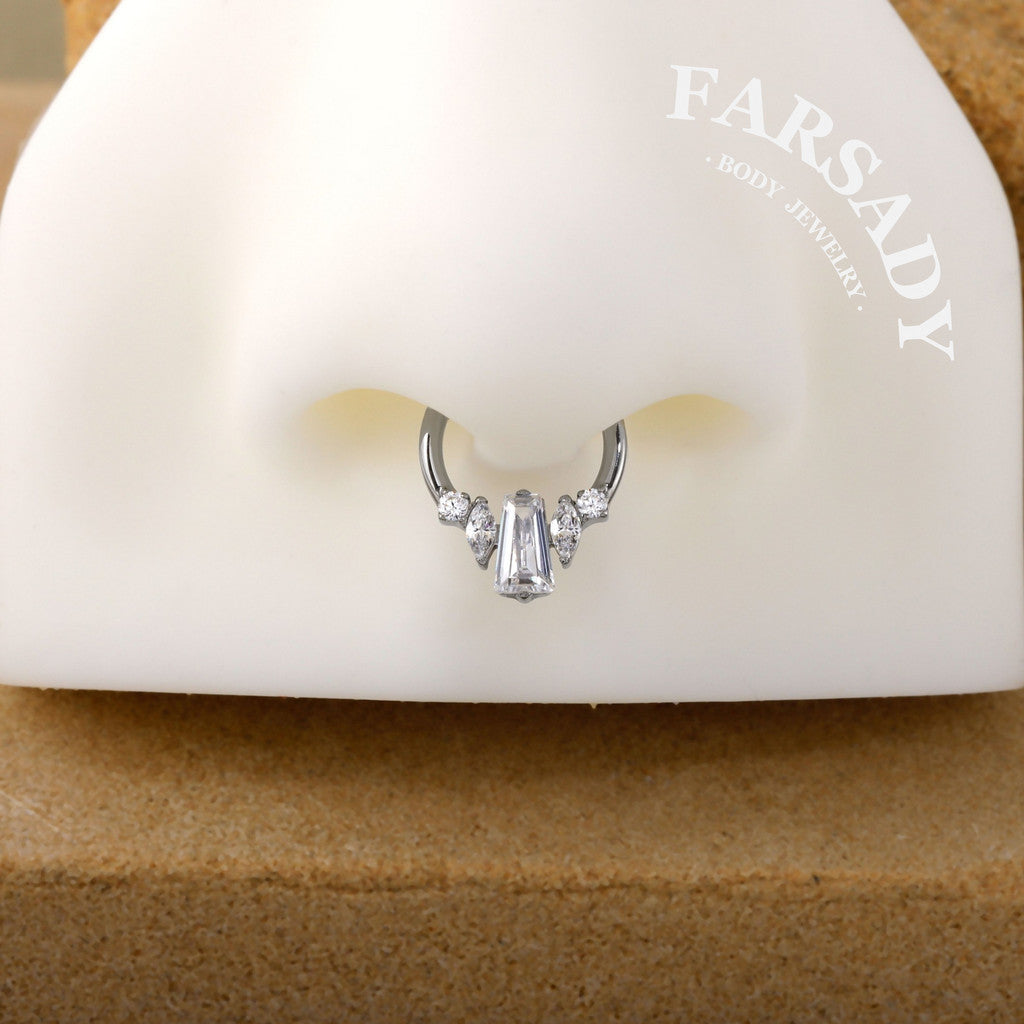 Crystal Obelisk - F136 Titanium Hinged Clicker Hoop / Fits 16G Septum Ring Helix Conch Cartilage Earring