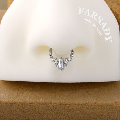 Crystal Obelisk - F136 Titanium Hinged Clicker Hoop / Fits 16G Septum Ring Helix Conch Cartilage Earring
