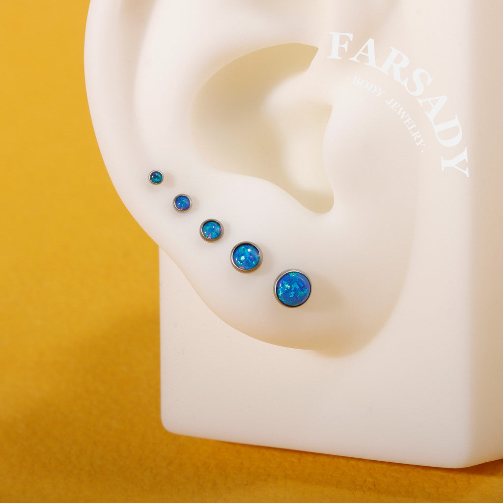 Gradient Color Opal - F136 Titanium Colorful Opal Replacement Tops / Fits Threadless Ear Studs