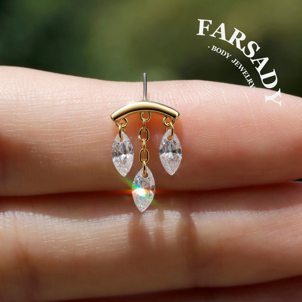 Marquis Veil - 925 Silver Threadless Stud / Fits Vertical Helix Hidden Rook Earring