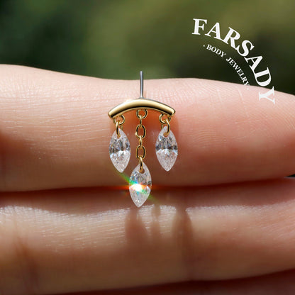 Marquis Veil - 925 Silver Threadless Stud / Fits Vertical Helix Hidden Rook Earring