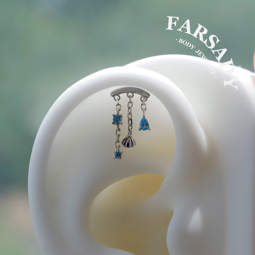 Shell Rain - 925 Silver Threadless Stud / Fits Cartilage Helix Tragus Lobe Earring
