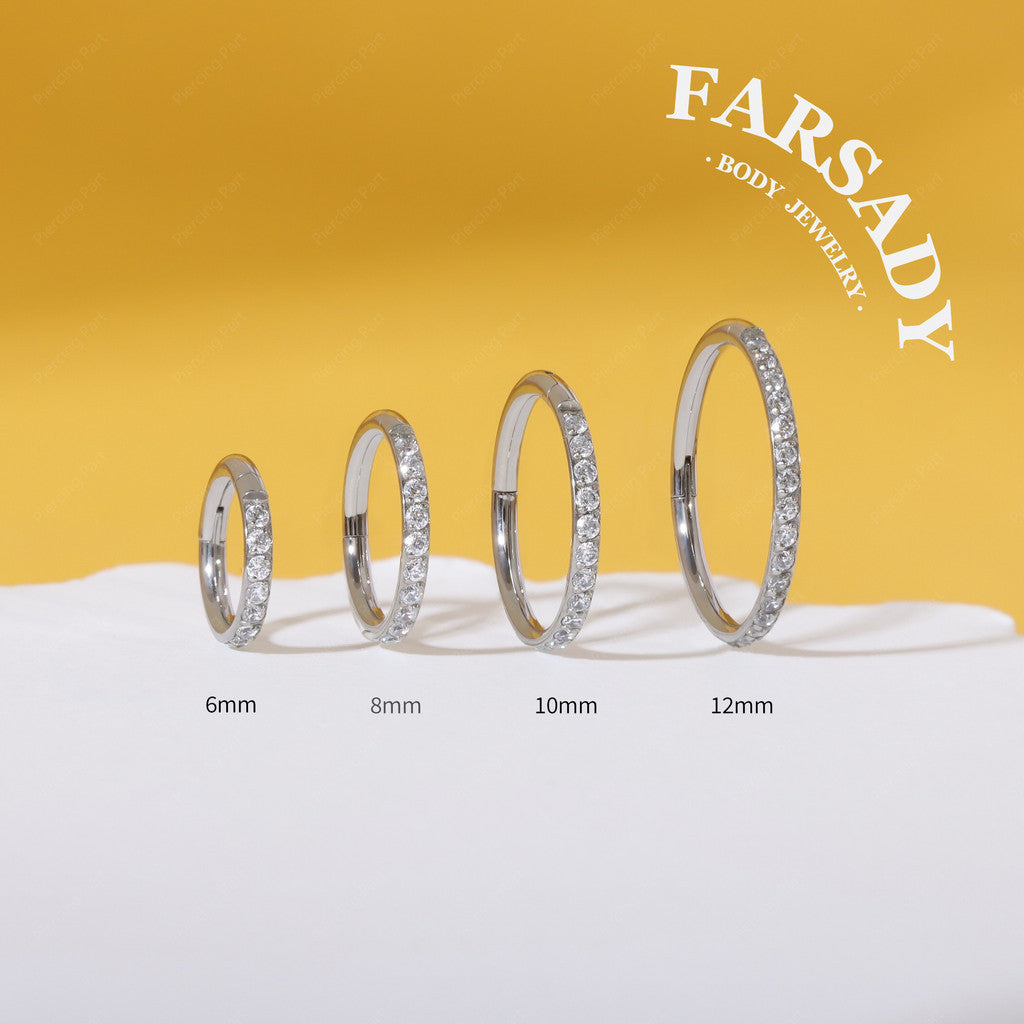 18G Titanium Hinged Nose Ring, 5A Synthetic CZ Fully Paved, Hypoallergenic Piercing Jewelry, Wedding Daily Wear, Helix Conch Ring 6/8/10/12mm