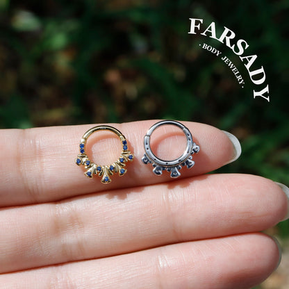 Sterling Silver Original Artisan Septum Ring Peacock Display Inspired, 18K Gold Plated 925 Sterling Silver Daith Clicker Earring, Helix Tragus Piercing Hoop
