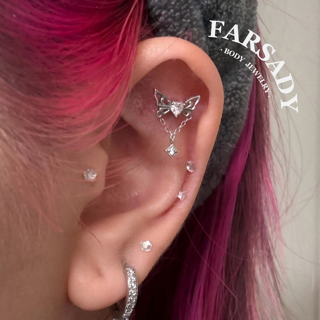Winged Lumen - Sterling Silver Push In Stud / Fits Cartilage Helix Tragus Lobe Earring  / 18K Gold-Plated Threadless Flat Back Piercing, Hypoallergenic Jewelry for Sensitive Skin,
