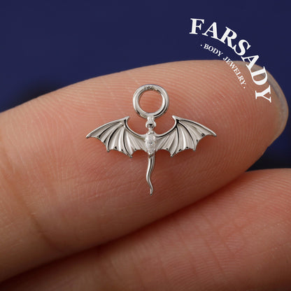 Fly Dragon White CZ Drop Hoop Earring Charm in Sterling Silver, Lobe/ Helix/ Rook Conch Hoop Charm, Belly Ring Dangle, Customize your style