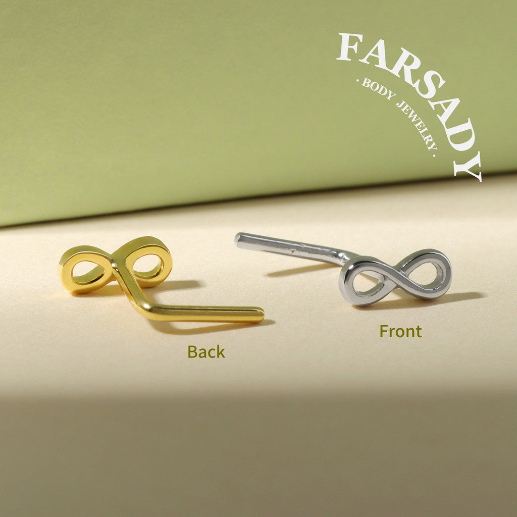 Gilded Infinity Knot - 925 Silver L-Shape Stud / Fit 20G Nose Ring