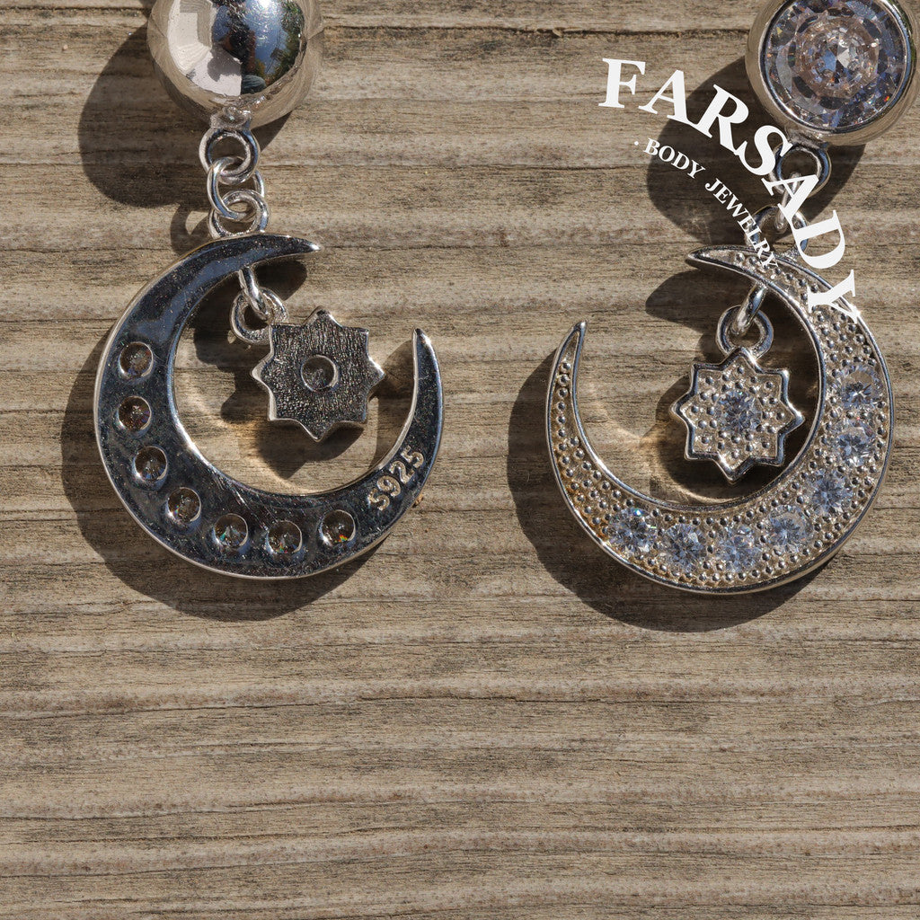 Midnight Orbit - 925 Silver Clear CZ Belly Button Ring / Fits 14G Navel Piercing