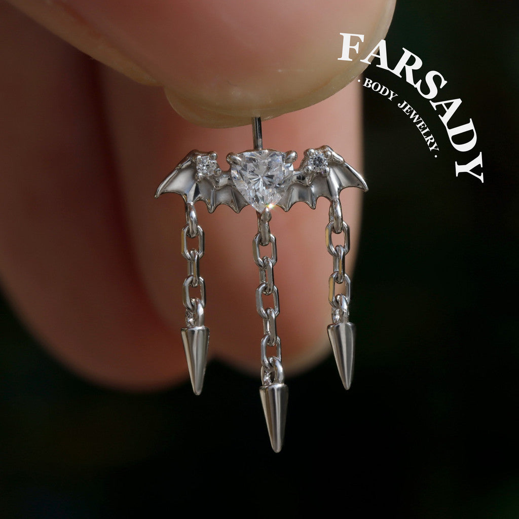Bat Wing Heart - 925 Silver Threadless Stud / Fits Vertical Helix Hidden Rook Earring