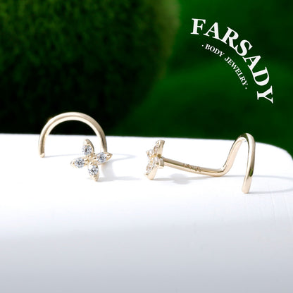 Daisy Duo - Solid 14K Gold Screw End Stud / Fit 20G Nostril Piercing