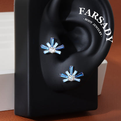 Sapphire Burst - F136 Titanium Internally Threaded Stud / Fits Cartilage Helix Tragus Lobe Piercing