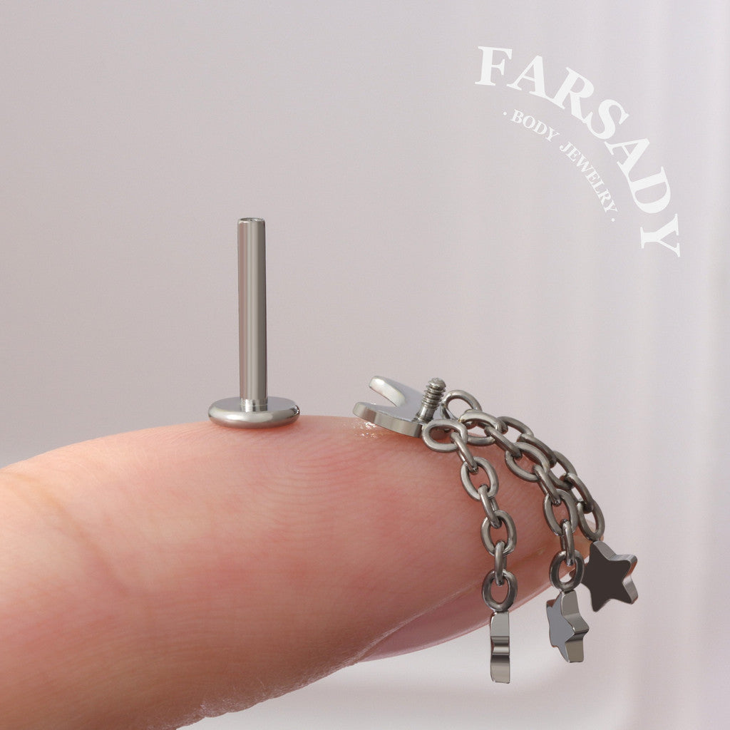 Moon Star Tassel - F136 Titanium Internally Threaded Stud / Fits Cartilage Helix Tragus Lobe Piercing