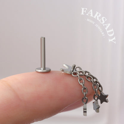 Moon Star Tassel - F136 Titanium Internally Threaded Stud / Fits Cartilage Helix Tragus Lobe Piercing