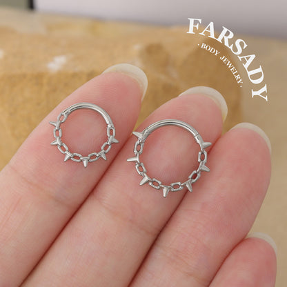 Spike Chain - F136 Titanium Hinged Clicker Hoop / Fits 16G Septum Ring Helix Conch Cartilage Earring