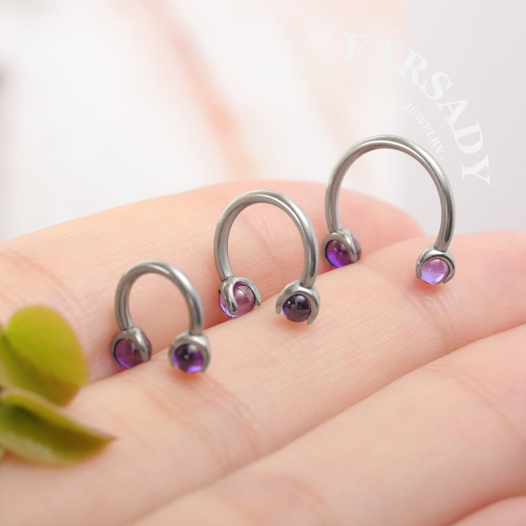 Violet Arc - F136 Titanium Internally Threaded Curved Barbell Ring / Fits 16G Septum Ring Helix Conch Daith Earring
