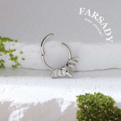 Bat Charm - F136 Titanium Hinged Clicker Hoop / Fits 16G Septum Ring Helix Conch Cartilage Earring
