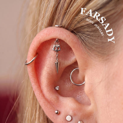 Cat Whim - F136 Titanium Internally Threaded Stud / Fits Vertical Helix Hidden Rook Earring