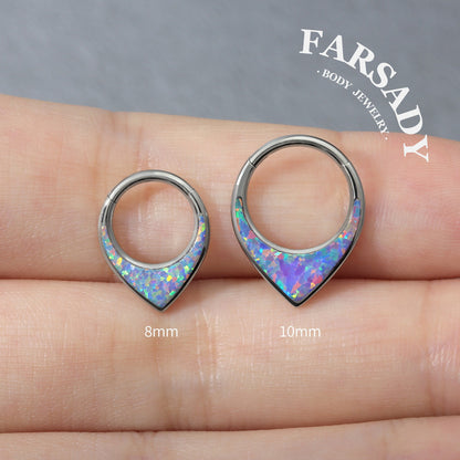 Opal Tear - ASTM F136 Titanium Hinged Clicker Hoop / Fits 16G Septum Ring Helix Conch Cartilage Earring