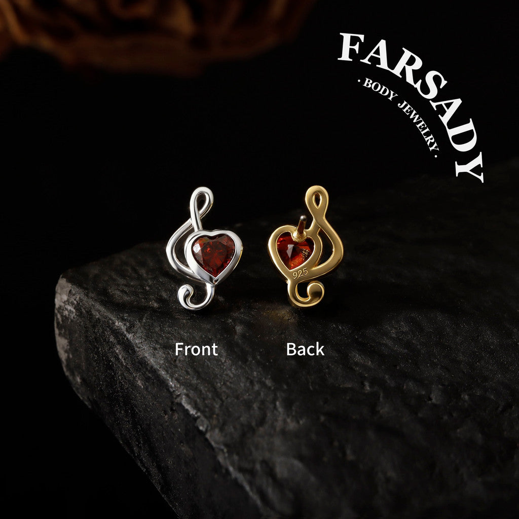 Crimson Clef - 925 Silver Threadless Stud / Fits Cartilage Helix Tragus Lobe Nostril Piercing