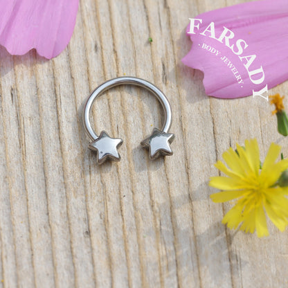 Twin Star - Curved Barbell Ring / Fits 16G Septum Ring Helix Conch Daith Earring