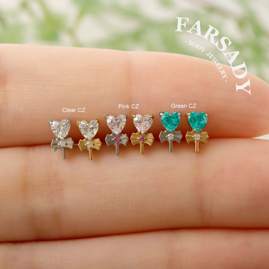 Heart Clover - F136 Titanium Internally Threaded Stud / Fits Cartilage Helix Tragus Lobe Nostril Piercing