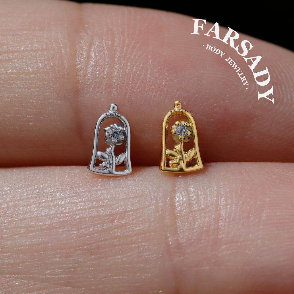 Bell Bloom - 925 Silver Threadless Stud / Fits Cartilage Helix Tragus Lobe Piercing