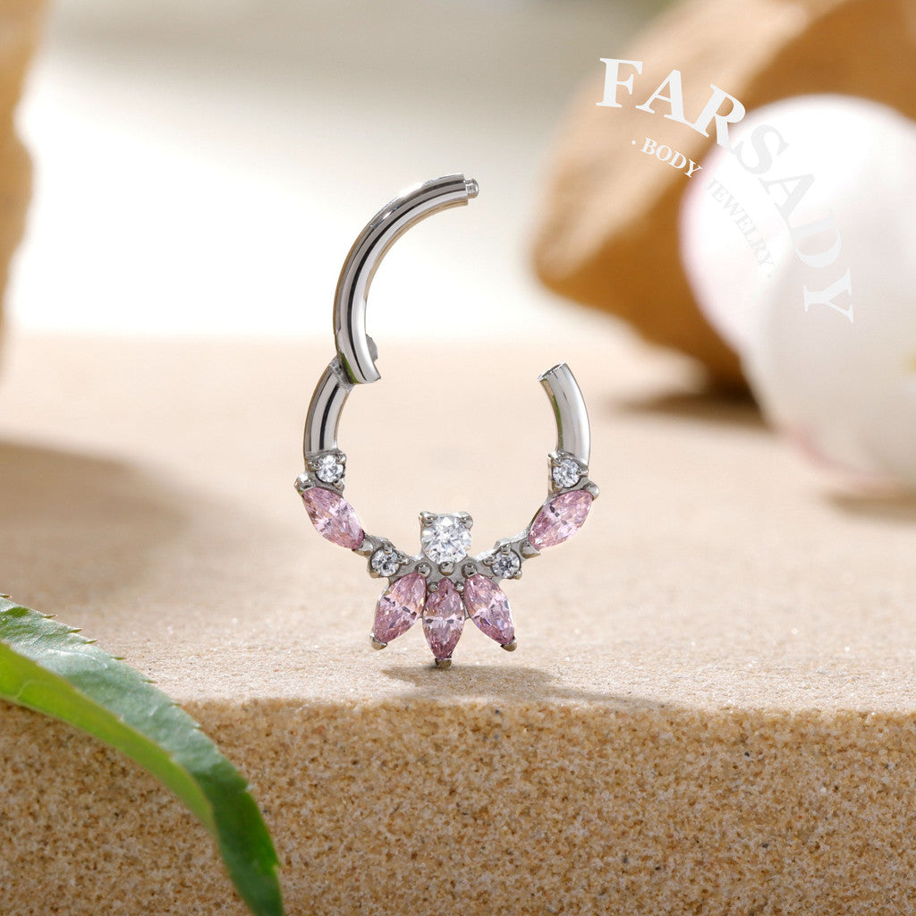 Blossom Petal - F136 Titanium Hinged Clicker Hoop / Fits 16G Septum Ring Helix Conch Cartilage Earring