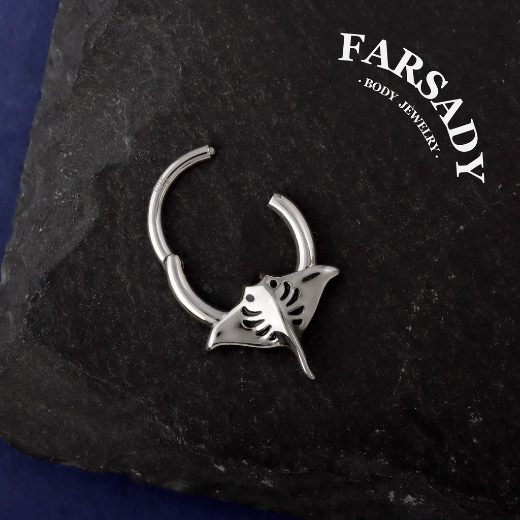 Ray Hush - Sterling Silver Hinged Clicker Hoop / Fits 16G Septum Ring Helix Conch Daith Earring