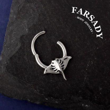 Ray Hush - Sterling Silver Hinged Clicker Hoop / Fits 16G Septum Ring Helix Conch Daith Earring