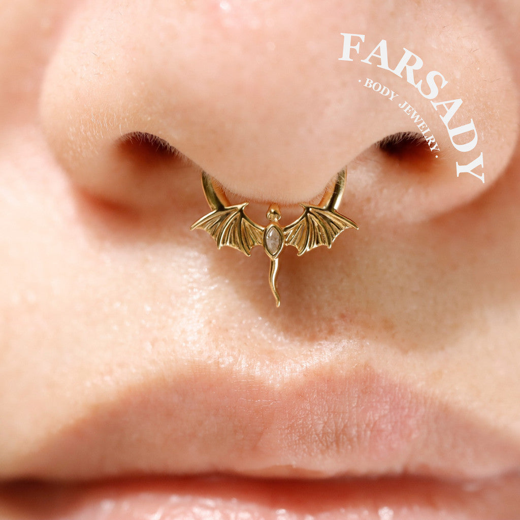 16G Flying Dragon Daith Hoop Earring| Sterling Silver Daith ewelry| Original Design Septum Clicker| Helix Piercing| Gothic Halloween Jewelry