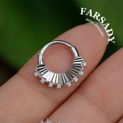 Sterling Silver Moissanite Septum Ring Sterling Silver Plated 18K Gold/Original Design Flower Septum Piercing Jewelry 16G Daith Hoop Earring Helix Tragus