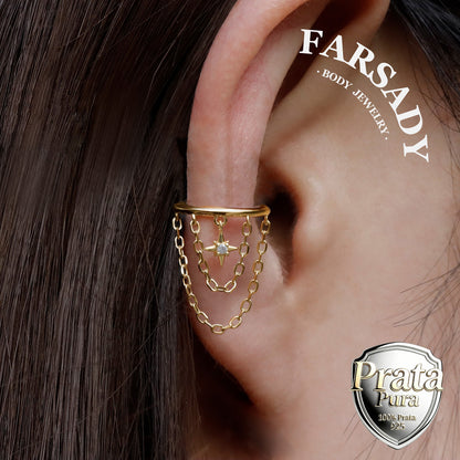 Star Vertical Helix Piercing Threadless Push In Stud • Sterling Silver Plated 18k Gold • Flat Back Hidden Rook Cartilage Earring 16g/18g/20g