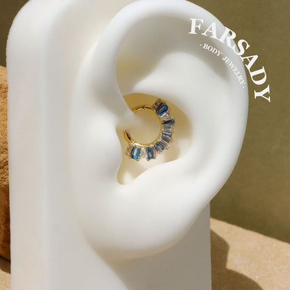 Sterling Silver Septum Ring 16G, Orginal Design Daith Piercing Blue CZ Earrings Hoop, Unique Septum Clicker Gold, 18K Plated Helix, Tragus Jewelry