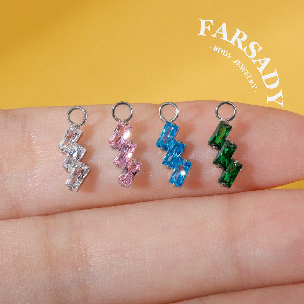 Zigzag Glacier Crystal - F136 Titanium Colorful CZ Dangle Charm / Interchangeable Hoop Earring Pendant for Helix Daith Cartilage Piercing