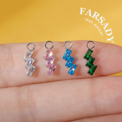 Zigzag Glacier Crystal - F136 Titanium Colorful CZ Dangle Charm / Interchangeable Hoop Earring Pendant for Helix Daith Cartilage Piercing