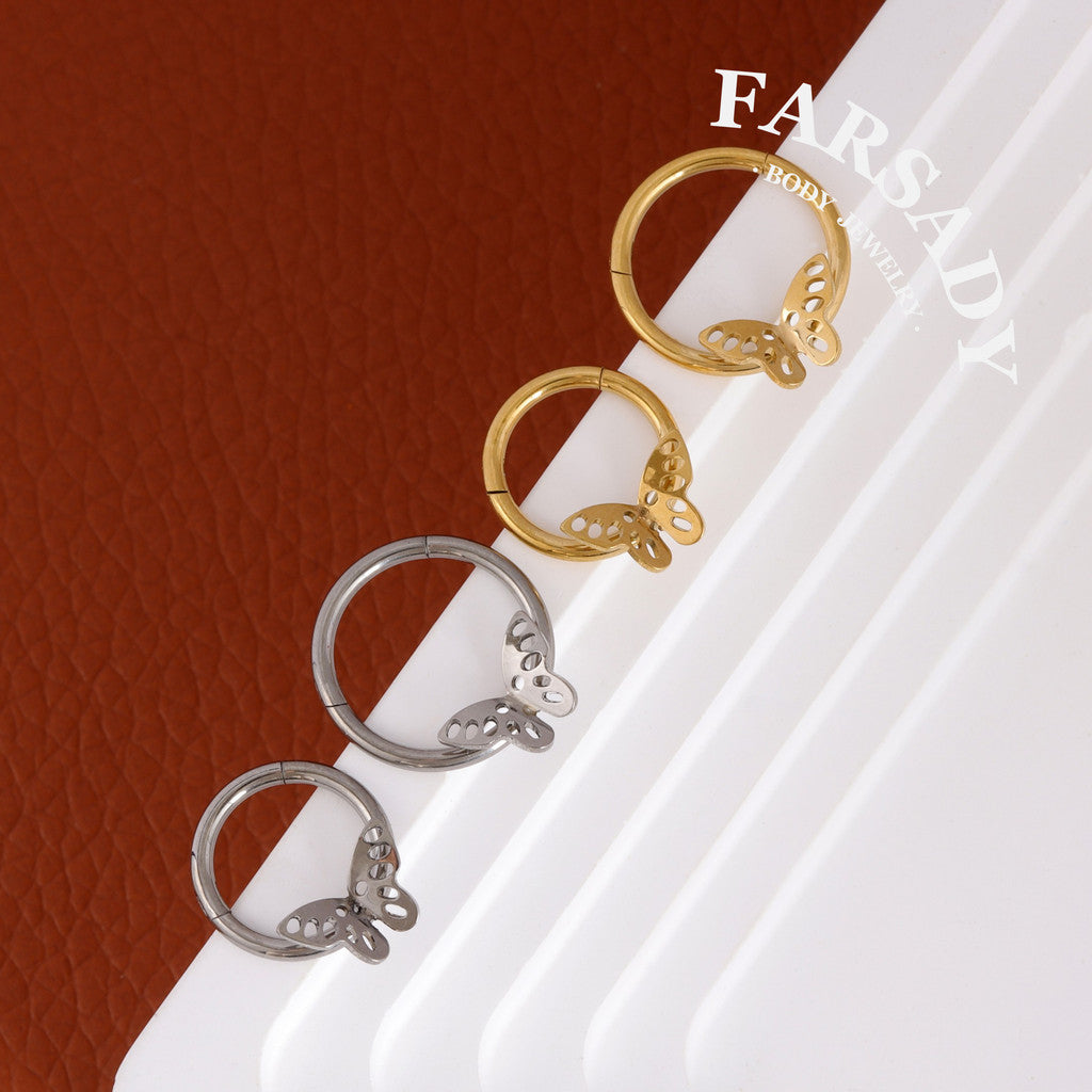 Wing Vein - ASTM F136 Titanium Hinged Clicker Hoop / Fits 16G Septum Ring Helix Conch Cartilage Earring
