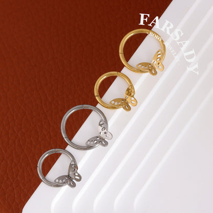 Wing Vein - ASTM F136 Titanium Hinged Clicker Hoop / Fits 16G Septum Ring Helix Conch Cartilage Earring
