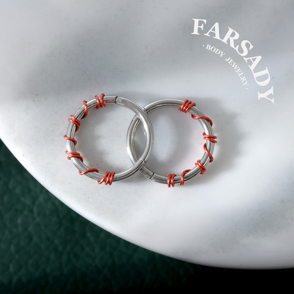 Scarlet Coil - Red Wire Spike Hinged Clicker Hoop / Fits 16G Septum Ring Helix Conch Cartilage Earring