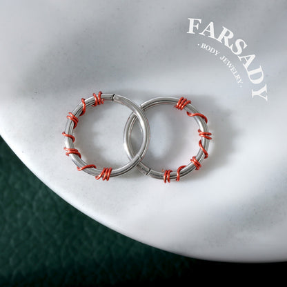 Scarlet Coil - Red Wire Spike Hinged Clicker Hoop / Fits 16G Septum Ring Helix Conch Cartilage Earring