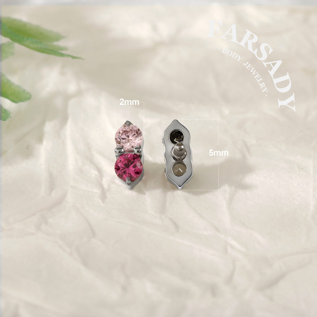 Vertical Twin Gem - F136 Titanium Internally Threaded Stud / Fits Cartilage Helix Tragus Lobe Nostril Piercing
