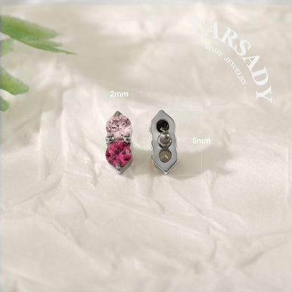 Vertical Twin Gem - F136 Titanium Internally Threaded Stud / Fits Cartilage Helix Tragus Lobe Nostril Piercing
