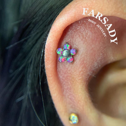 Six Stone Flower - F136 Titanium Internally Threaded Stud / Fits Cartilage Helix Tragus Lobe Nostril Piercing