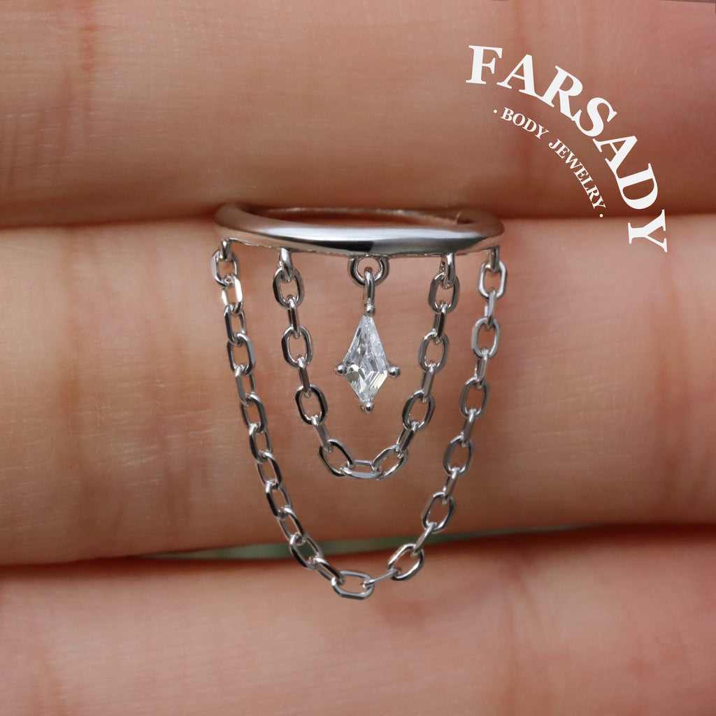 Dew Drape - 925 Silver CZ Hinged Clicker Hoop / Fits 16G Helix Conch Earring / , Hypoallergenic Jewelry