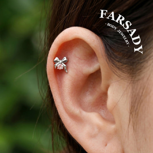 Pink Ribbon - F136 Titanium Internally Threaded Stud / Fits Cartilage Helix Tragus Lobe Nostril Piercing