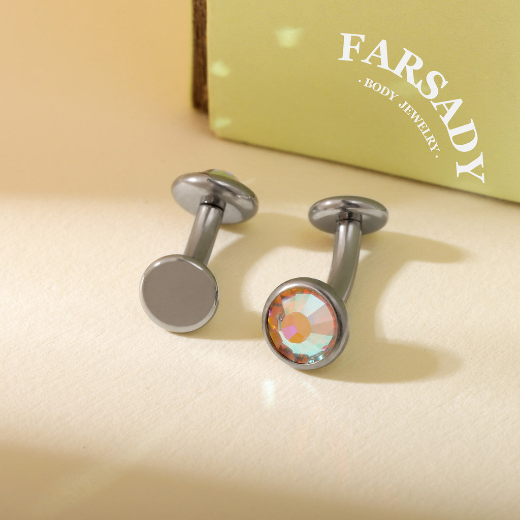 Bezel Set AB Crystal - F136 Titanium Internally Threaded Belly Button Ring / Fits 14G Navel Piercing