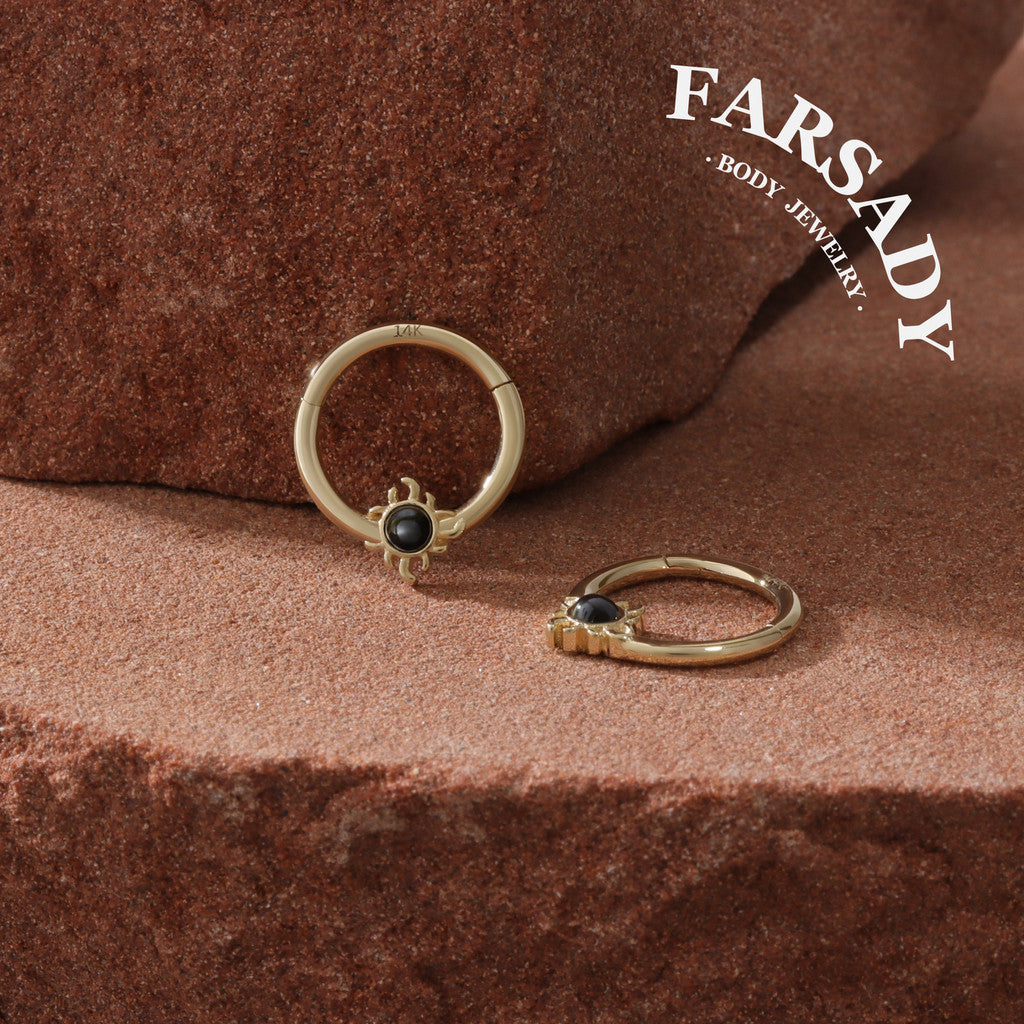 Midnight Suncore - Solid 14K Gold Hinged Clicker Hoop / Fits 16G Septum Ring Helix Conch Cartilage Earring