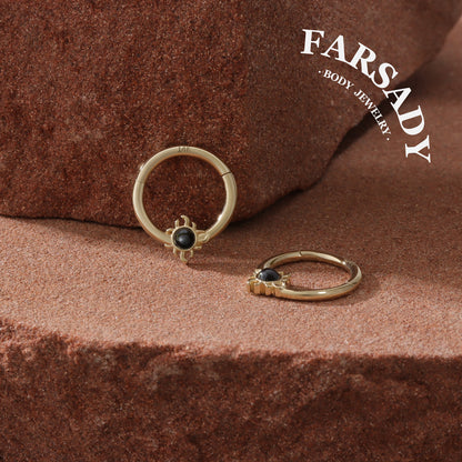 Midnight Suncore - Solid 14K Gold Hinged Clicker Hoop / Fits 16G Septum Ring Helix Conch Cartilage Earring