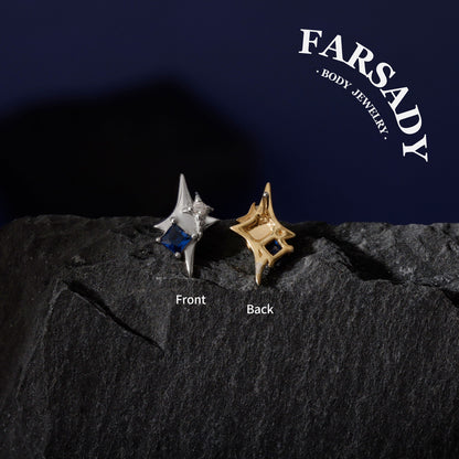 North Star Threadless Push In Helix Stud Earring| 18K Gold Plated Sterling Silver Flat Back Labret| Tragus Helix Conch Stud, Nose Stud Red