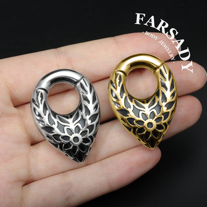 Pattern Tribal Ear Weights Hanger with Easy Closure/Teardrop Ear Gauge Earrings/Ear Stretched Jewelry/Weighted Hoops Sivler/Gauge Weight
