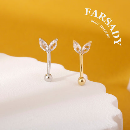 16G Flower Bud Curved Barbell, Silver CZ 8mm Bar Eyebrow Piercings Barbell, CZ Bud Rook Earring, 8mm Cute Rook Barbell